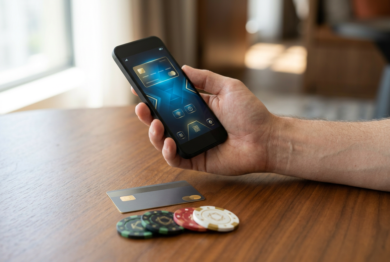 Bezpečná mobilná platba v online kasíne pomocou smartfónu a platobnej karty.