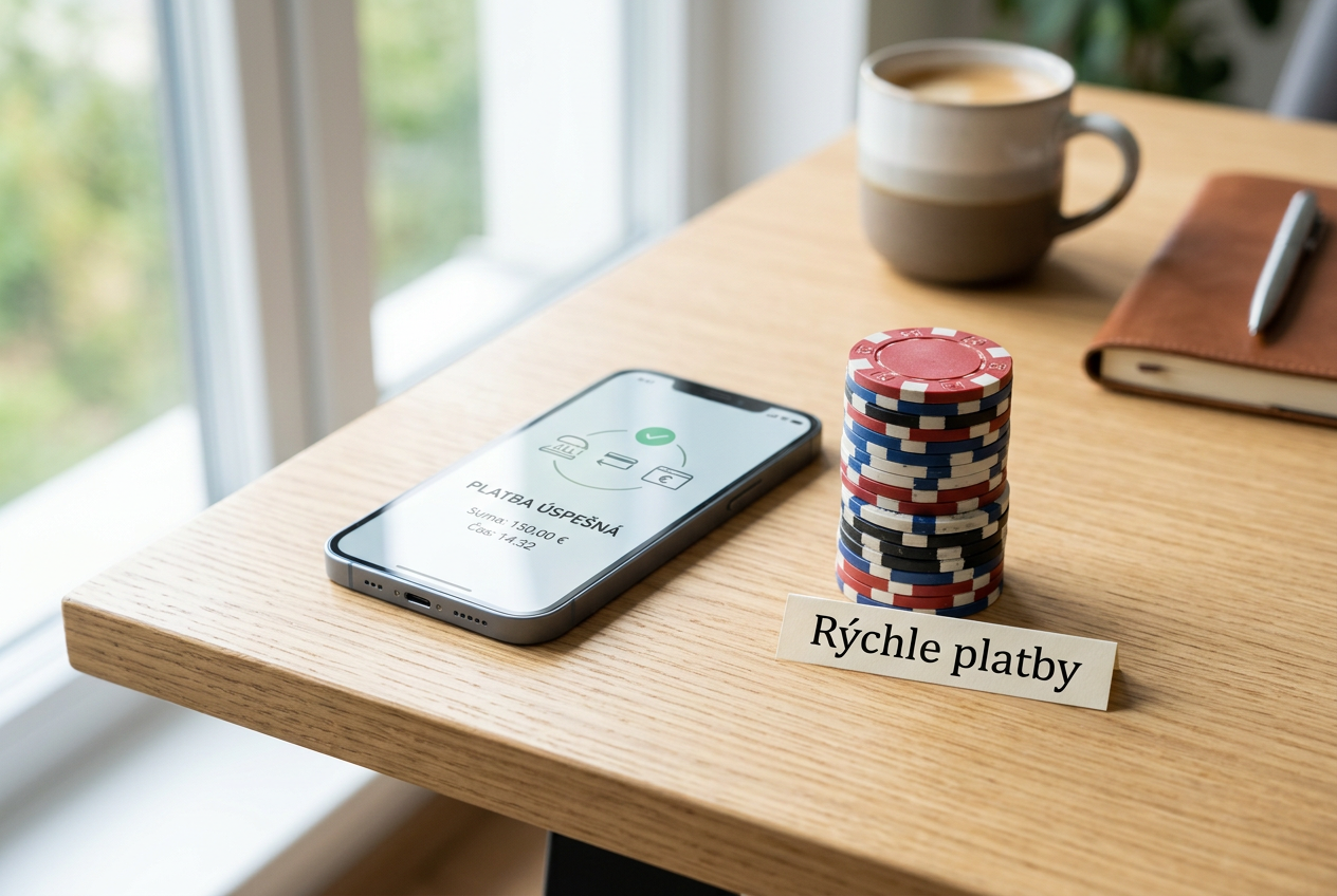 Smartfón a žetóny symbolizujúce rýchle a bezpečné platby v online kasíne